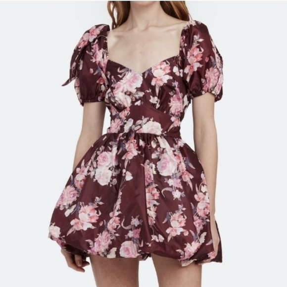 LOVESHACKFANCY Hansel Puff Mini Dress in Floral Oxblood - Picture 3 of 13